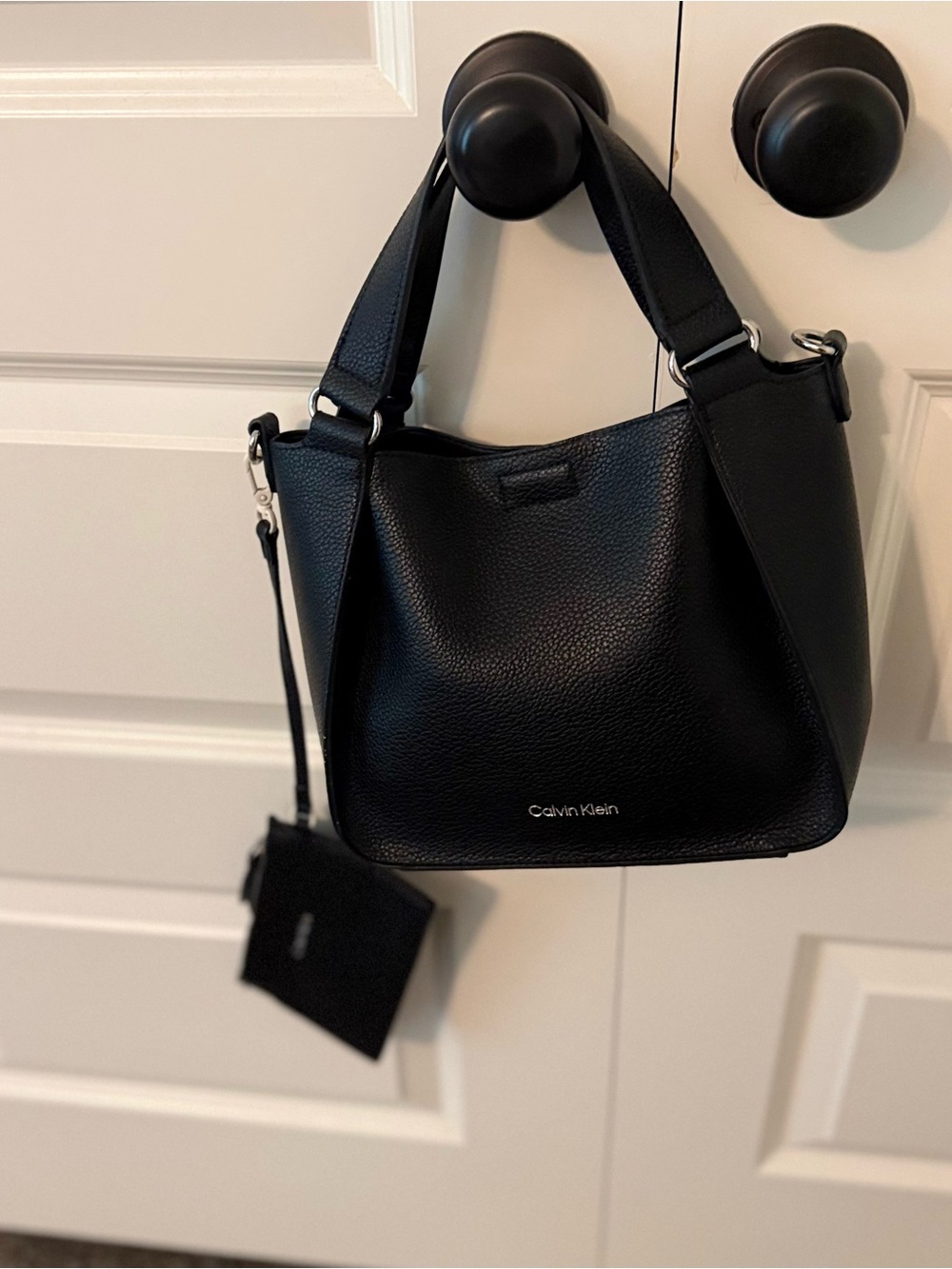 Calvin Klein Black Pebble Leather Shoulder Tote